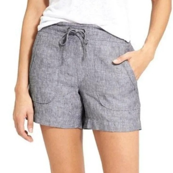 Athleta Pants - Athleta Blue Heathered Linen Drawstring Shorts 4